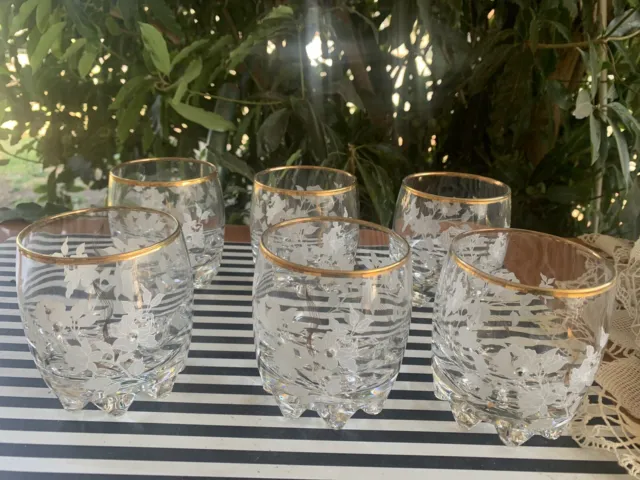 6 ETCHED CRYSTAL WHISKEY GLASSES/FLOWER FLORAL PATTERN Stunning Glassware