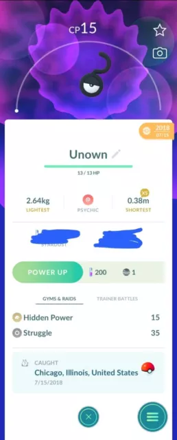 Pokémon Go fest * Shiny Unown M *- TRADE registered - Description