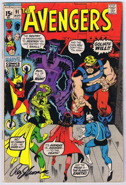 Avengers #91 VG Signed w/COA Roy Thomas 1971 Marvel Comics