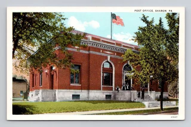 Postcard Post Office Building in Sharon Pennsylvania PA, Vintage B9