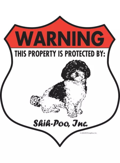 Warning! Shih-Poo - Property Protected Aluminum Dog Sign - 7" x 8" (Badge)