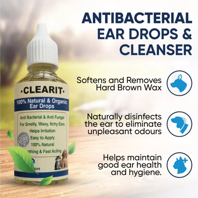 Dog Cat Ear Drops Clearit 30ml Advanced Fast Acting Headshaking Mites Itching 2