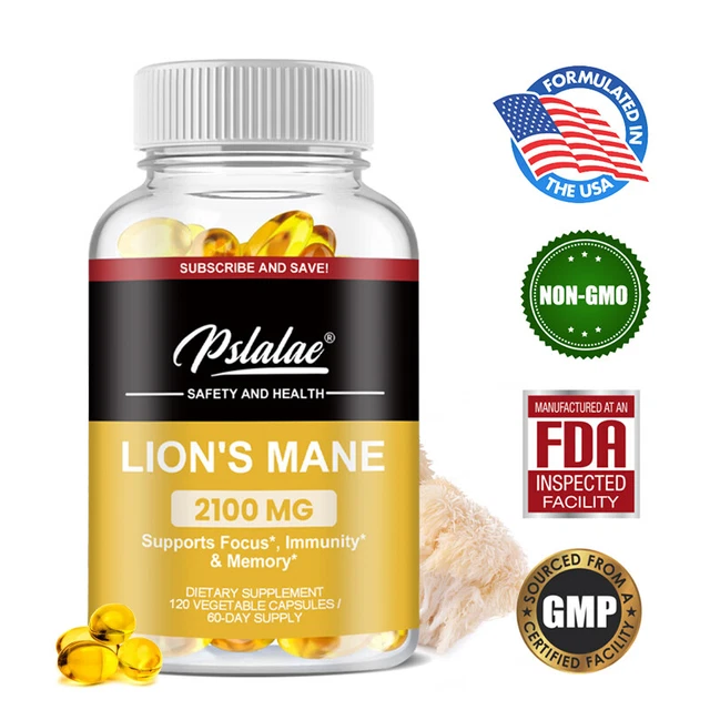 Complément Alimentaire Lion's Mane 2100mg - Champignon Pour Concentration & Mémoire - 60 Gélules