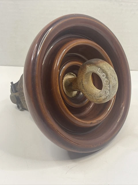 Vintage Brown Locke Electrical High Voltage 10,000lbs Porcelain Insulator 1955