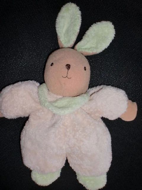 doudou peluche lapin jaune blanc crème vert AJENA 25cm