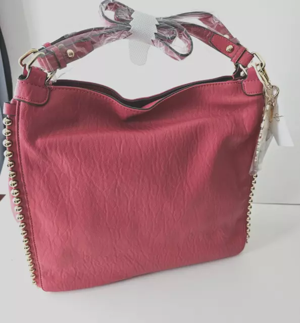 Jessica Simpson Camille Stud Four Poster 4-Poster Bag Tote Garnet Rose $118 NWT