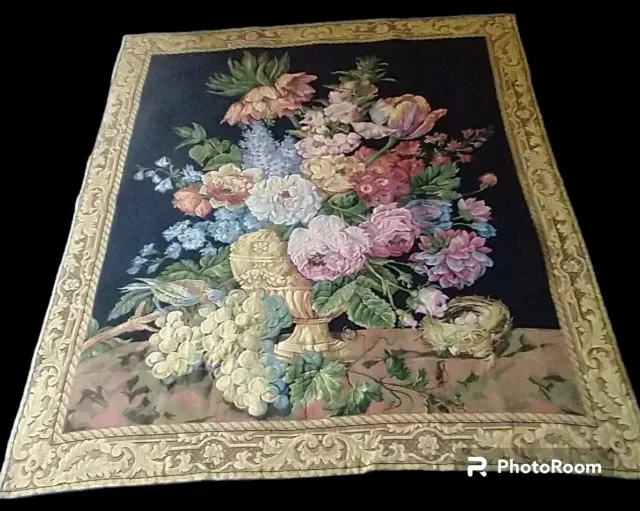 Vintage Metrax Crave French Flowers Still Life Wall Hanging Tapestry 50"X57"