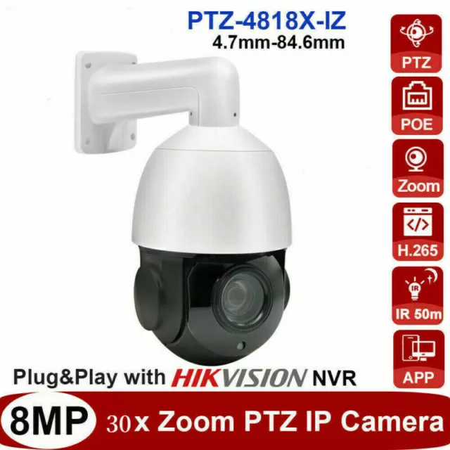 8MP 4K 30X Zoom PTZ Hikvision Compatible POE Security IP Camera IR 100m WDR