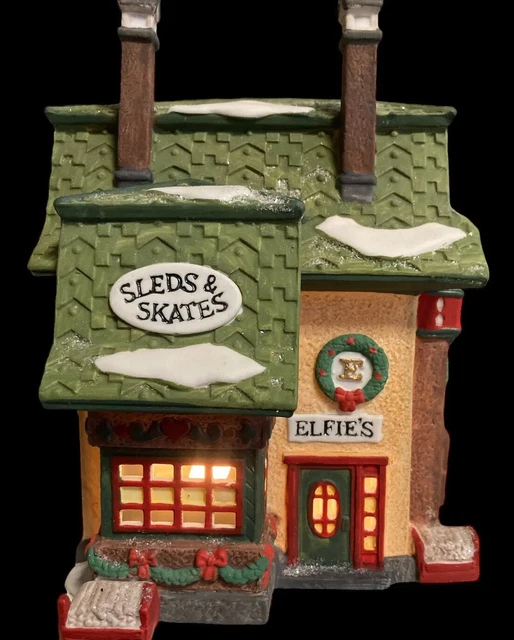 Dept 56 North Pole Series Elfies Sleds & Skates Heritage Village Santa Light Up