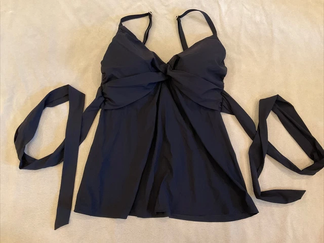 Lands End 14 Black Tie Back Tankini Swimsuit Top Womens Swim