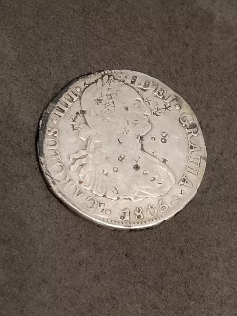 1805 Spanish Colonial 8 Reales, Carolus IIII Silver Coin with Mexican mint mark.