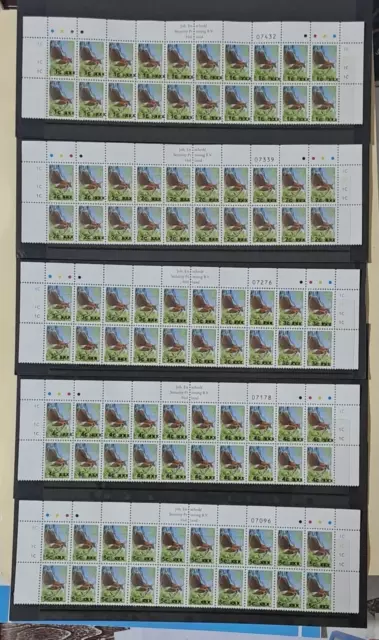 Land Bird of Fiji, Overprint on 81c, 1c, 2c, 3c, 4c, 5c-Block of 20 each, 100pcs