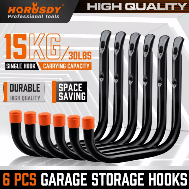 HORUSDY 6Pc Wall Mount Garage Hooks Set Heavy Duty Steel Storage Rack Hanger