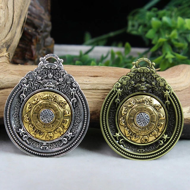 Sterling Silver Six Words Mantra Pendant Jiugong Gossip Carved Buddhist Jewelry