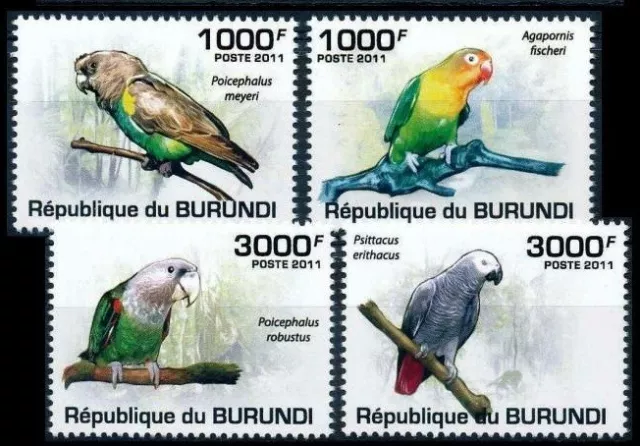 Burundi 2011 montado 4 V, loros, pájaros