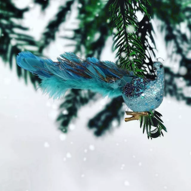 Oiseaux de simulation festive avec plumes de paon bleu pour arbres de No?l
