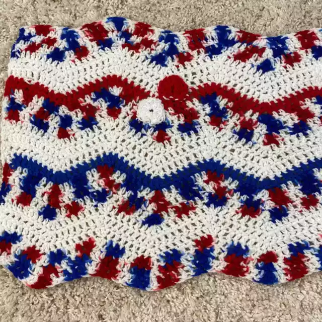 Patriotic Crocheted Table Runner Red White & Blue