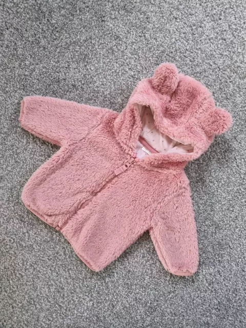 Next Baby Girls Pink Fleece Zip Up Jacket 0-3 Months Bear Ears Hood Coat E