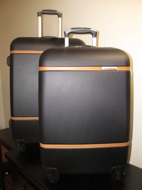 Samsonite Luggage Set-Black with British Saddle Accents Carry On & Check In-NWT