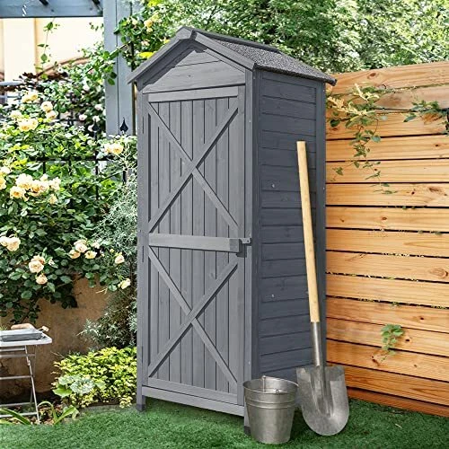 Outdoor Storage Cabinet, Wood Garden Patio Tool Shed Waterproof Furniture with