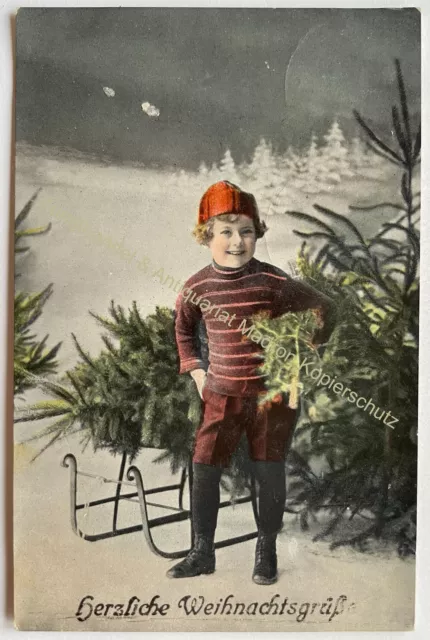 AK alte Postkarte Motiv Weihnachten um 1916 Junge Kind Christbaum