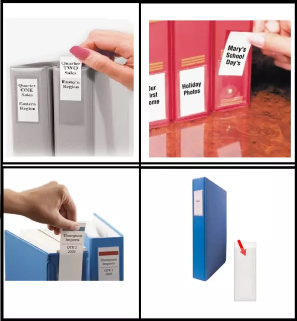 Filing INDEX Pockets Spine Label Holders Just Peel & Stick Clear Transparent PVC
