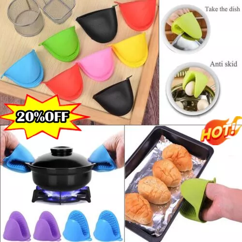 Silicone Pot Oven Holder Mitts Cooking BBQ Heat Resistant Thick Finger Glove UK