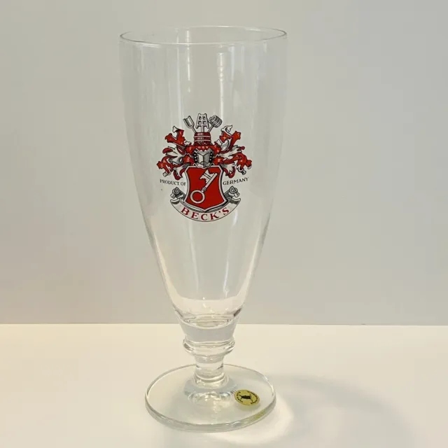 Becks Vintage German 600ml Beer Glass Tall Flute Clear made in Germany 22cm High
