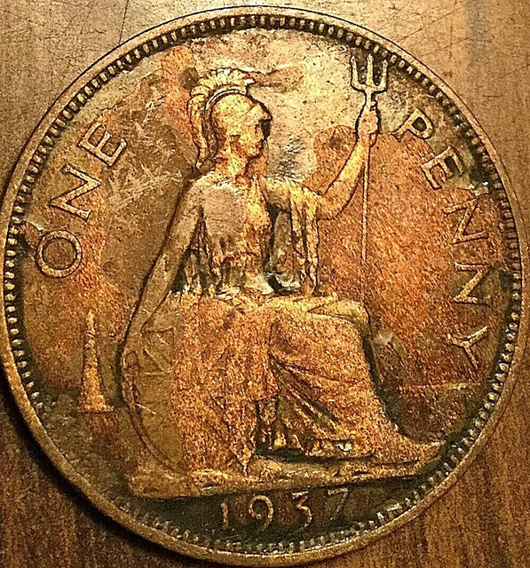1937 Uk Gb Great Britain One Penny