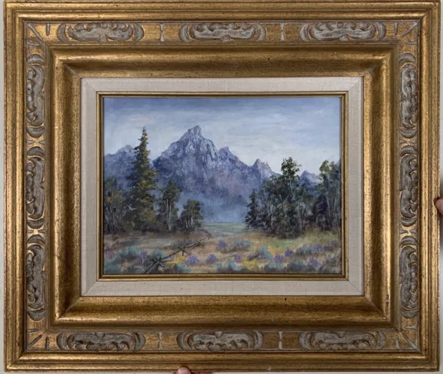 Vintage Plein Air Grand Tetons Wyoming Oil Painting Impressionist Landscape Art