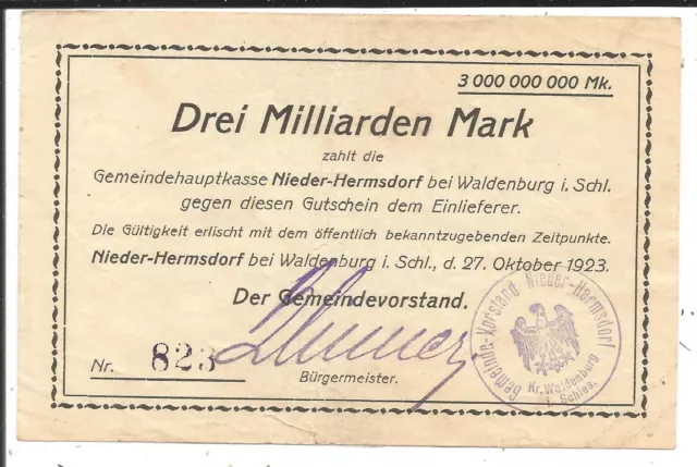 Schlesien,Nieder-Hermsdorf,3 Milliarden Mark 1923