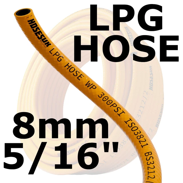 LPG HOSE PIPE 8mm CALOR GAS ORANGE PROPANE BUTANE BBQ CAMPING CARAVAN