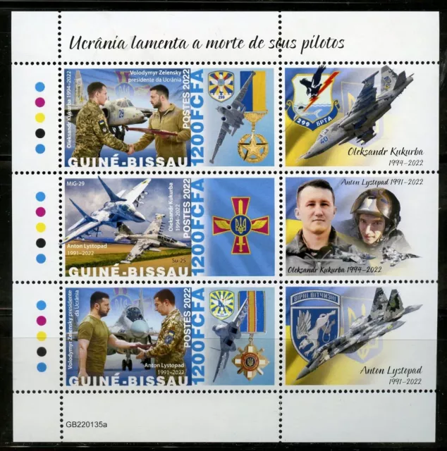 Guinea Bissau 2022 Russia's War Tribute To Death Of Ukraine Pilots Sheet Mint Nh