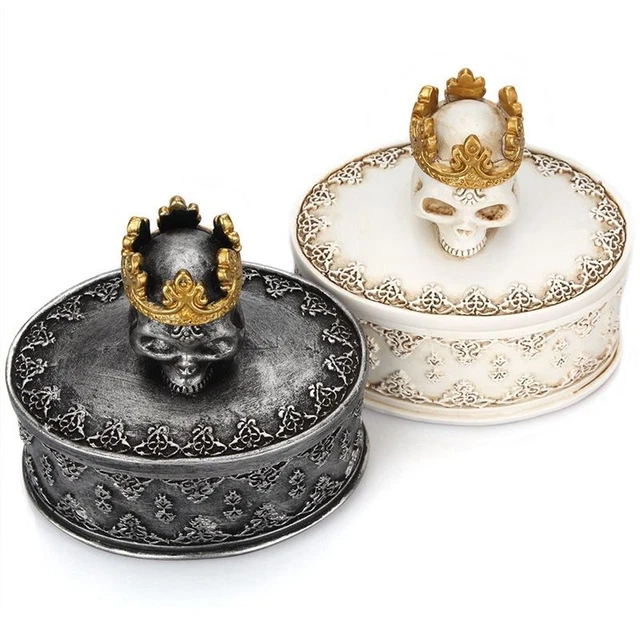 Queen Crown Jewelry Skull Storage Box Resin Necklace Earrings Container Boxes