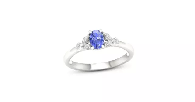 Stunning Oval Cut Blue Tanzanite & White CZ 935 Silver Fine Women's Wedding Ring
