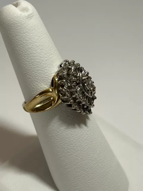 4.3G Vintage 10K Yellow Gold Diamond Marquise Baguette .40 TCW CLUSTER Ring Sz 6
