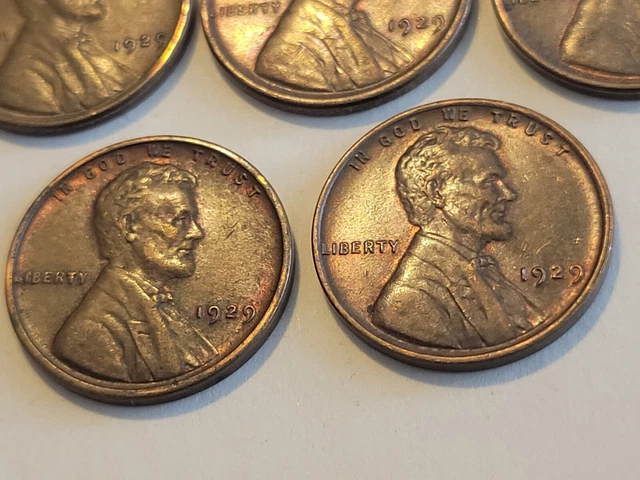 1929 Lincoln Wheat Cent Penny Lot of 5 Gorgeous Coins! Philadelphia US Mint! 6