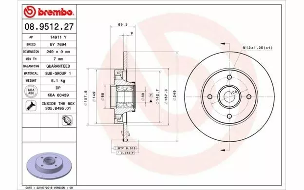 2x BREMBO Disques de Frein Arrière Plein 249mm pour PEUGEOT 207 307 08.9512.27