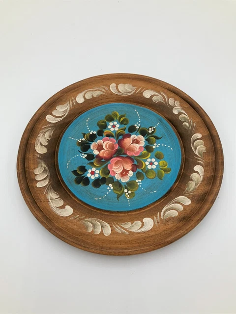 Vintage German Folk Art Hand Crafted Wooden Wall Plate, Rustic Farmhouse Decor