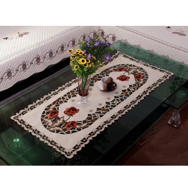 Rectangle Lace Tablecloth Doily Embroidered Floral Small Table Cover Home Decor