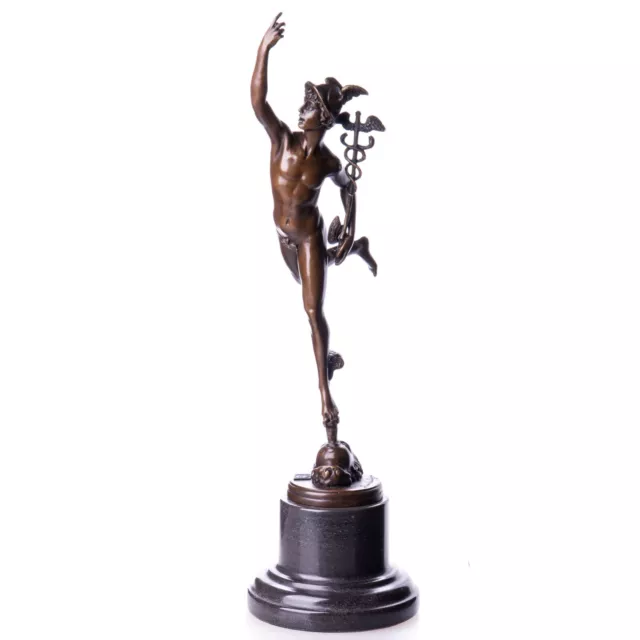 Bronze Skulptur Götterbote Hermes Merkur von Giambologna Mythologie Marmorsockel