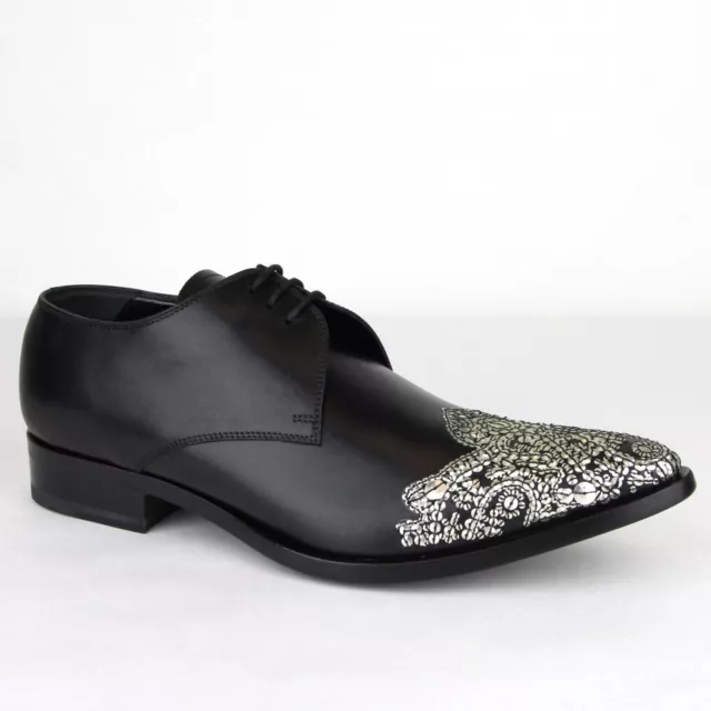 $995 Alexander McQueen Men's Black Leather Dress Shoes 462799 1081
