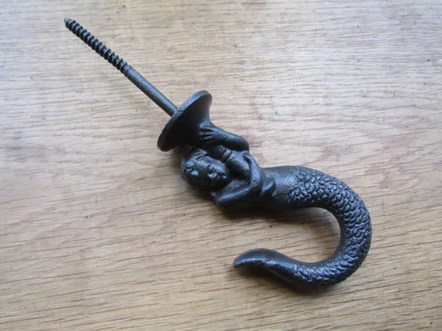 Cast iron Rustic Ceiling hook vintage old retro peg hanger Fish MERMAID