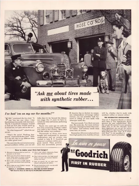 Print Ad B.F. Goodrich Tires 1942 Fire Station Full Page Magazine 10.5"x13.5"