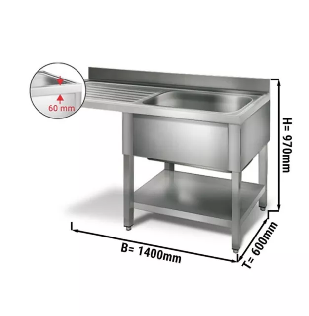 Gastro Spülmaschinen Spultisch 1,4 m - 1 Becken rechts