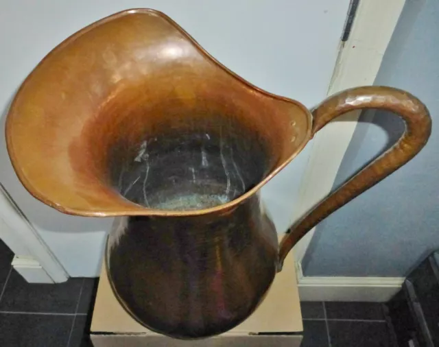 Fantastic Rare Heavy Very Large Hammered French Artisan Copper Pitcher / Jug 3