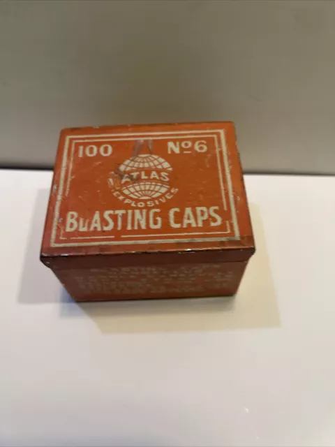 Atlas Explosives 100 No 6 Strength Blasting Caps Tin Red & White  ref-G