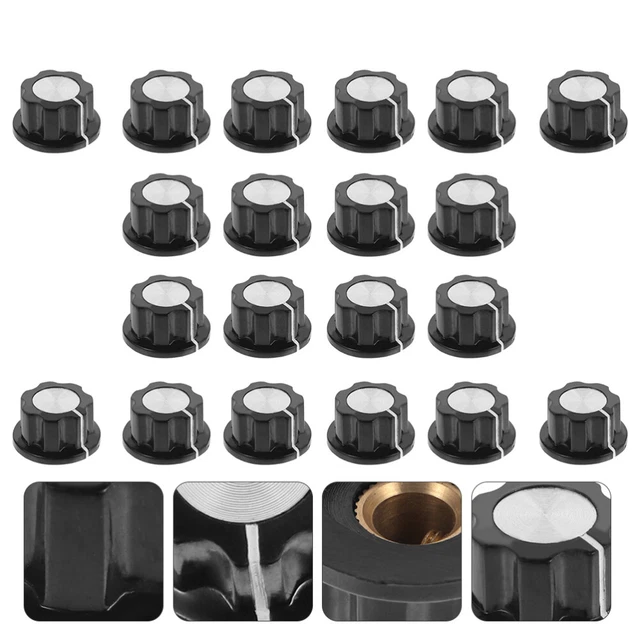 10 Boutons Noirs Pour Potentiomètre - Arbre Fendu 4mm, Diamètre 19mm Côtelé - Neuf