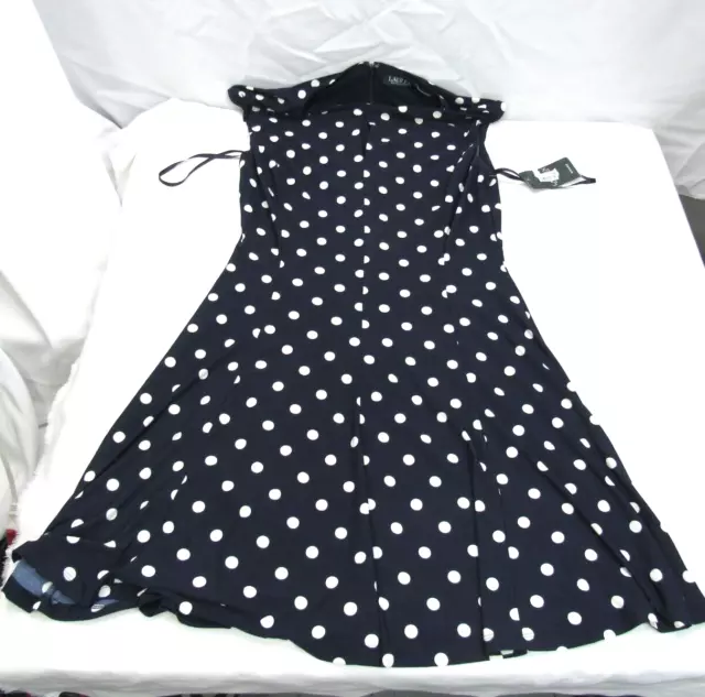 NWT Women’s Lauren Ralph Lauren Poka Polka Dot Navy Dress Size 10 Sleeveless