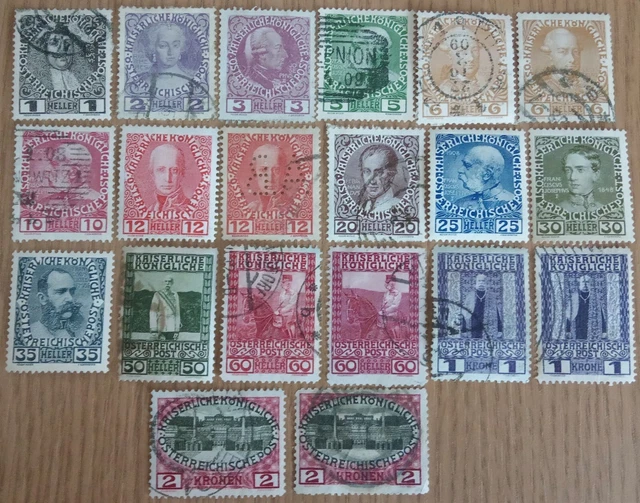 Österreich 1908 MiNr. 139-154 gestempelt, * Mit Falzresten, 145 mit Lochung